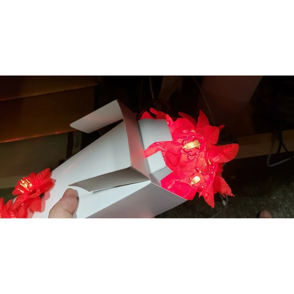 Lot of 3 GE Red Poinsettia Christmas 20 Light Set - Decoration - Holiday